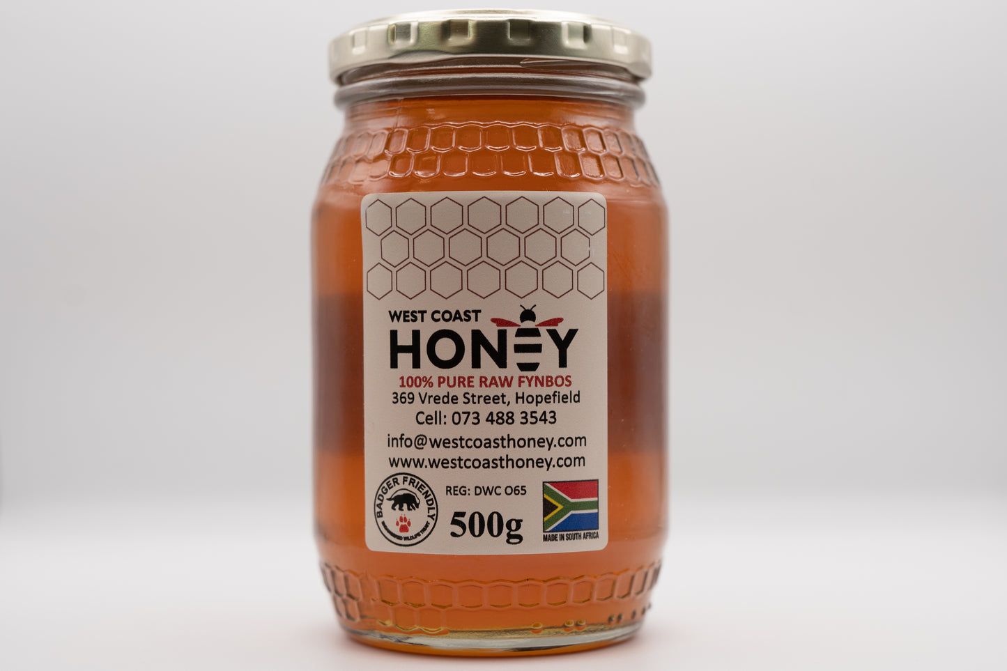 500g glass jar of raw West Coast honey