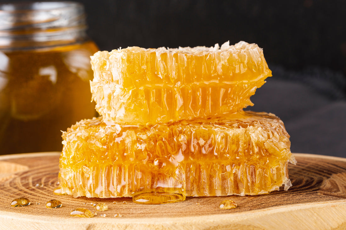 Honeycomb filled with raw honey