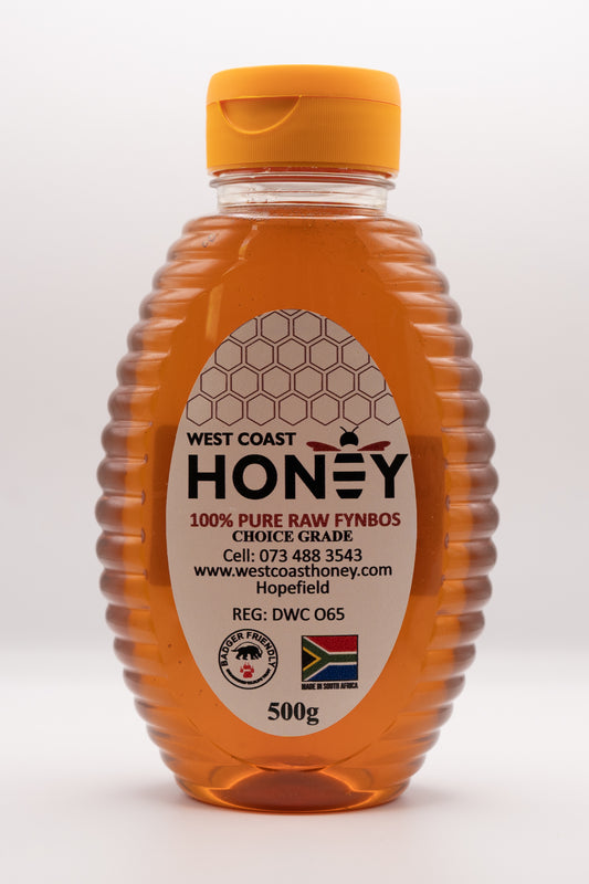 500g squeeze bottle of raw West Coast honey